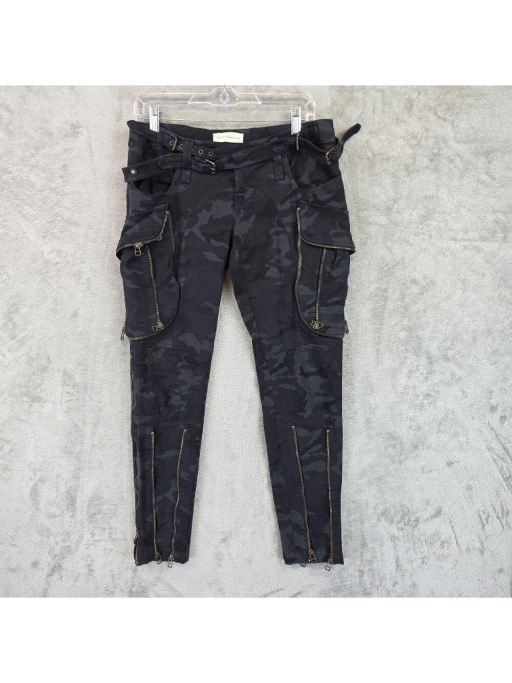 Faith Connexion Camo Biker Cargo Pants Womens S Black Twill Skinny Ankle Zip